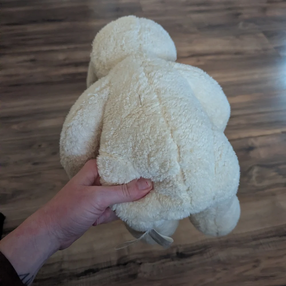 Plush Cream Bunny Dog Toy with Purple Bow - Soft Squeaky Companion -23